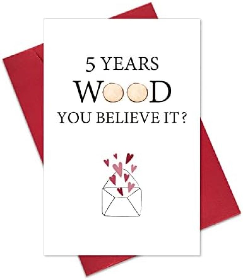 Ogeby 5 Year Anniversary Card Gifts for Him Her, Funny Wood Anniversary Card, 5th Anniversary Card Gifts for Wife Husband Girlfriend Boyfriend