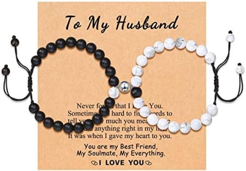 UNGENT THEM I Love You Matching Couple Bracelets Gifts for Boyfriend Husband Fiance Soulmate Girlfriend Wife Valentine’s Day Anniversary Birthday Gift