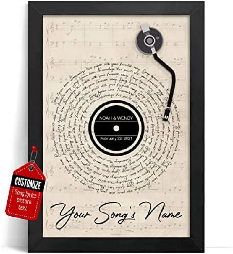 VICILO Custom Song Lyrics Poster Canvas Wall Art Perfect Song Chords Couple One Year Anniversary Vinyl Record Gifts For Him (Customized Music Sheet)