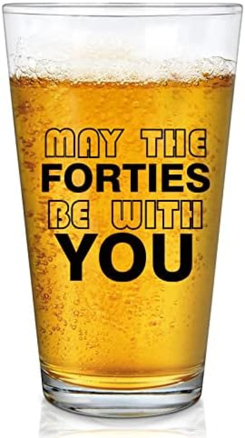 Waipfaru 40th Birthday Gift, May the Forties Be With You Beer Glass, Birthday Christmas Gifts for Men Women Turning 40, 40 Year Old Gifts for Men Women Her Him Wife Husband Friends Mom Dad, 15 Oz