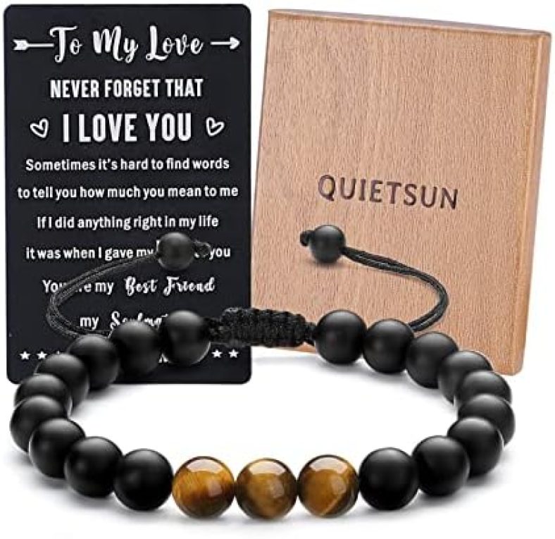 Quietsun Tiger Eye/Agate Bracelet Gifts for Dad/Son/Grandson/Boyfriend/Husband on Graduation Fathers Day Anniversary Birthday