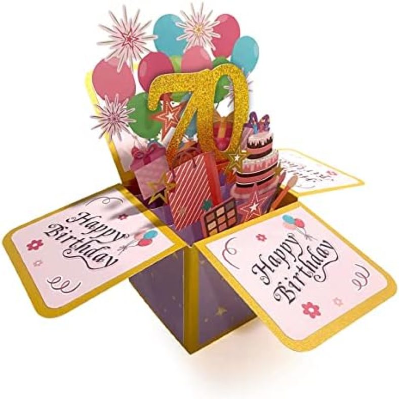 Asmallgf Cheers To 70th Birthday Pop Up Card for Husband Wife, Colorful 70 Bday 3d Gift from Grandchildren, Shiny 70 Year Old Card for Him Her, Good 70 Birthday Gift Idea for Women Men