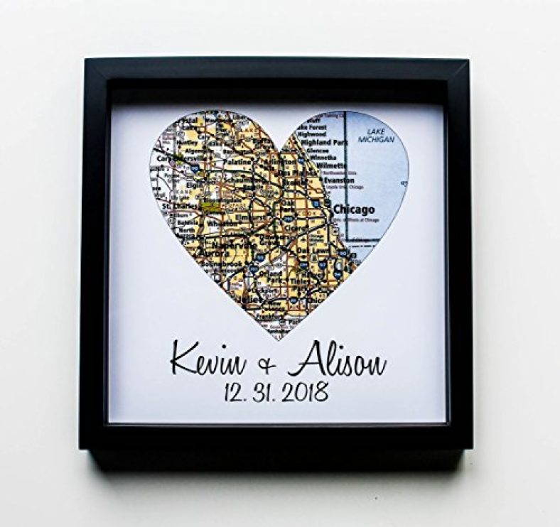 First Anniversary Gift Paper Gift Map Heart Framed Art Paper Anniversary 1 Year 1st Anniversary Gift