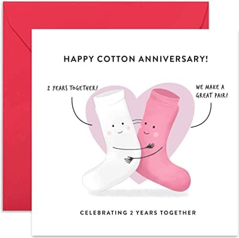 Old English Co. 2nd Wedding Anniversary Card for Husband and Wife – Cute Funny Cotton Anniversary Greeting Card | Joke Humour Second Anniversary for Him and Her | Blank Inside & Envelope Included