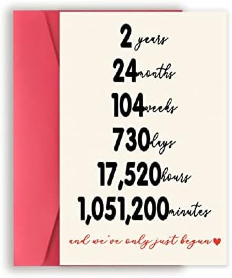 YiKaLus Funny 2 Years Anniversary Card for Husband Wife, Sweet 2nd Wedding Anniversary Presents for Him Her, Excellent Second Aday Gift Idea for Girlfriend Boyfriend