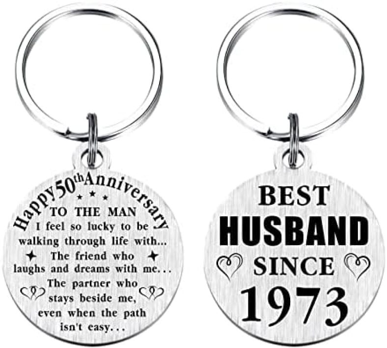 50th Wedding Anniversary Keychain Gifts, Best Husband Since 1973, 50 Year Anniversary Decoration for Him Men