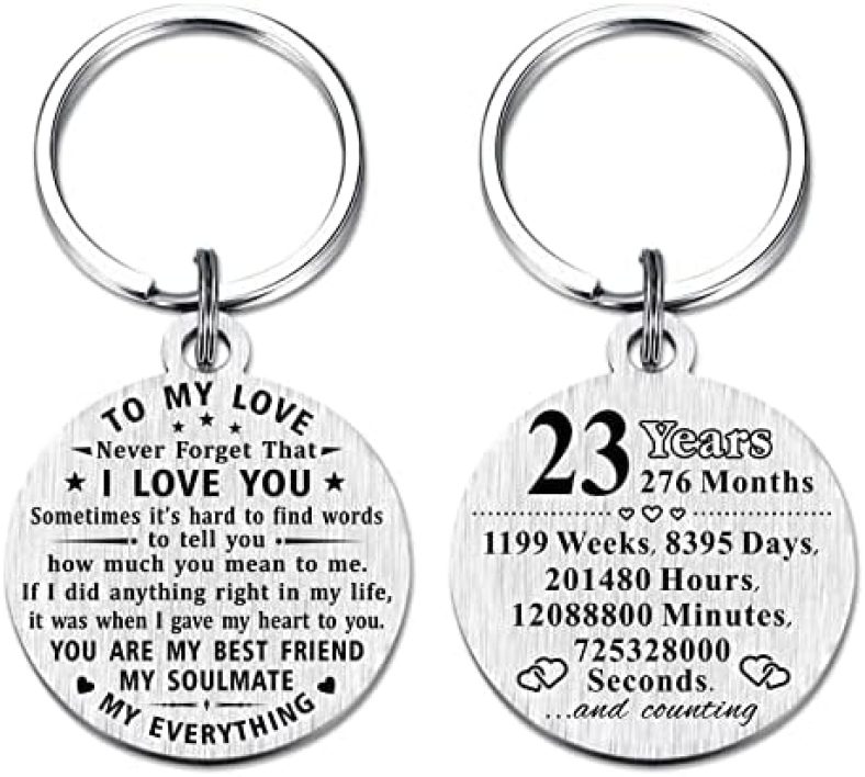 23rd Anniversary Keychain Gifts, Steel Engraved 23 Year Anniversary Decorations, 23 Yr Anniversary for Men Husband Women Wife