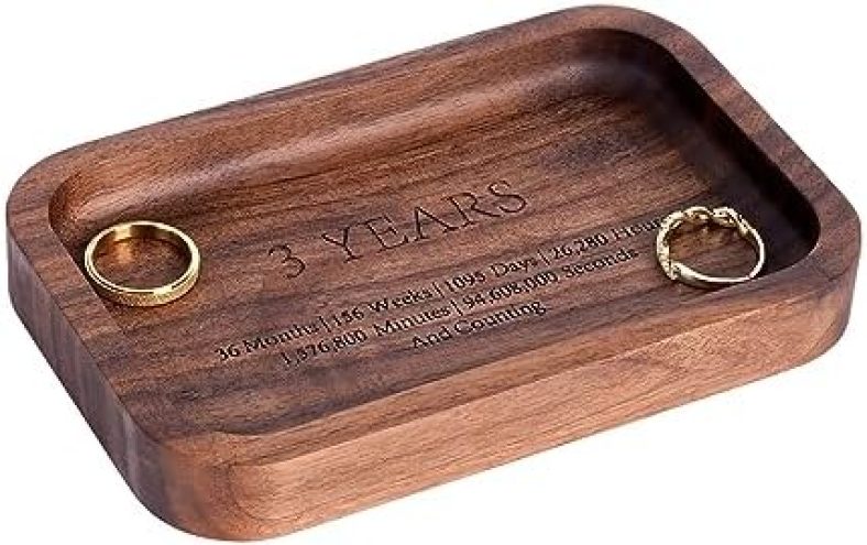 3 Years Anniversary Wood Tray Gifts for Him/Her, Wooden Engraved Ring Dish, Wood Trinket Dish Gift for Wedding Anniversary Birthday Valentines Day Gifts for Husband Wife. 5.5×3.5 Inch