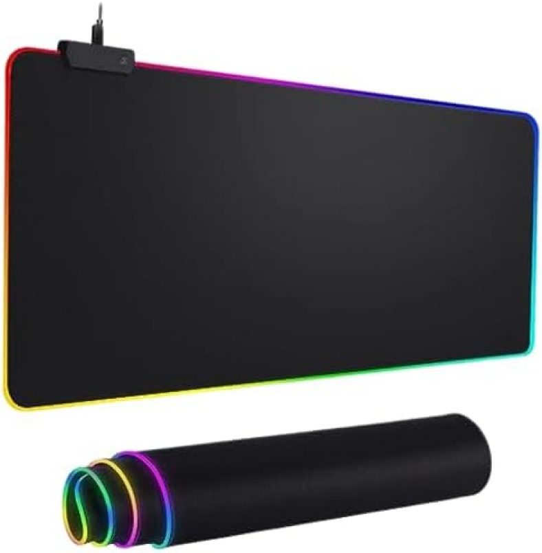 Large RGB Gaming Mouse Pad | Ultra Smooth Keyboard Desk Mat with 13 Lighting Modes 7 Colors | Anti-Slip Rubber Base with Waterproof Coating | 800×300×4mm/31.5×11.8×0.12 inches