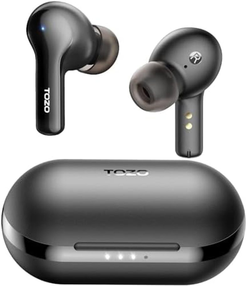 TOZO A2 Mini Wireless Earbuds Bluetooth 5.3 in Ear Light-Weight Headphones Built-in Microphone, IPX5 Waterproof, Immersive Premium Sound Long Distance Connection Headset with Charging Case, Black