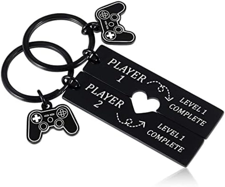 1 Year Anniversary Gifs for Boyfriend Girlfriend Husband Wife Couple Valentines Day Gifts 1st Wedding Anniversary Keychain Gift for Him Her Fiance Fiancee Gamer Level 1 Completed Matching Keychain