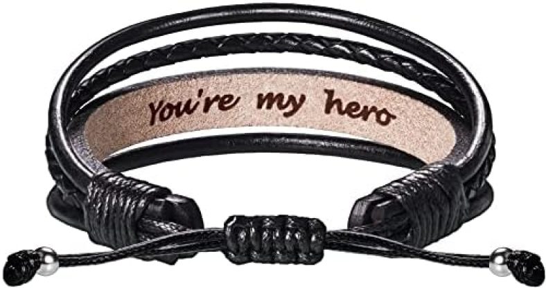 Leather Bracelets for Men Women Inspirational Gifts for Him Her Handmade Black Braided Motivational Birthday Gift for Boyfriend Husband Dad Anniversary Christmas Mens Stocking Stuffers