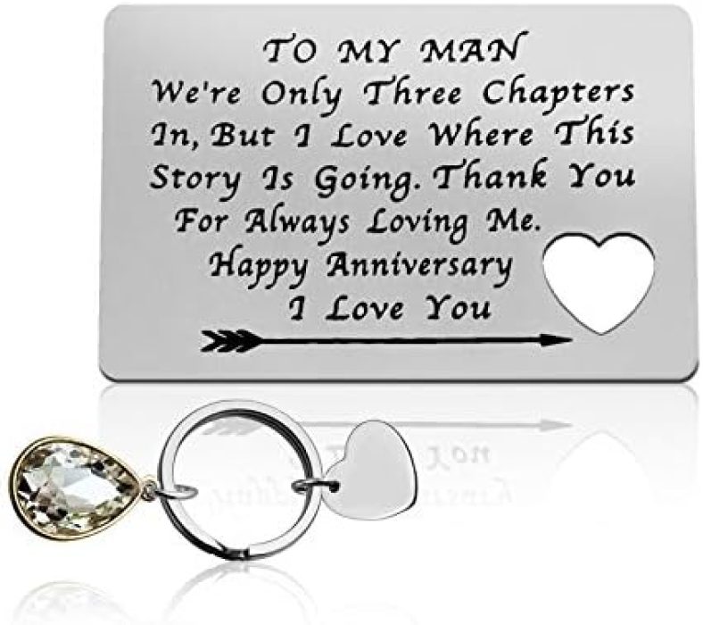 Wallet Insert Card Anniversary Keychain Gift for Husband Boyfriend 3 Years Anniversary Card To My Man Wedding Engagement Gift for Boyfriend Fiance Birthday Valentines Gift I Love You Gifts for Him Her