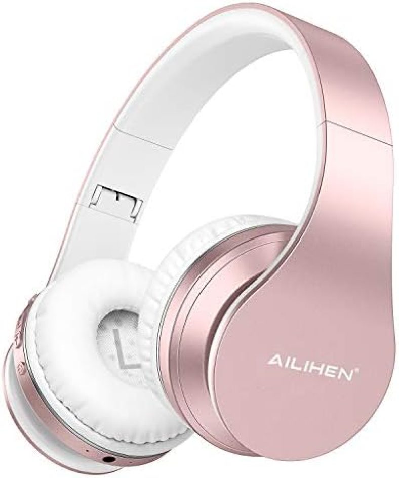 AILIHEN A80 Bluetooth Wireless Headphones On Ear with Mic Hi-Fi Stereo Wired Foldable Headsets, Soft Earpads, Support with TF Card/MP3 Mode, 25H Playtime for Travel TV PC Cellphone (Rose Gold)