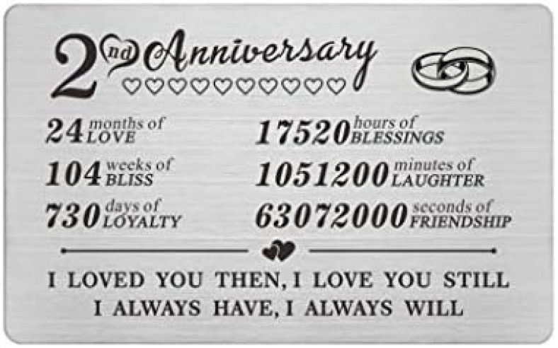 2 Year Anniversary Steel Gifts Wallet Card for Men Him Boyfriend, Second 2nd Yr Wedding Anniversary Keepsake Gift for Husband Wife Her