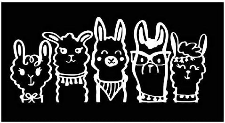 Llama Gang Vinyl Decal |White | Made in USA by Foxtail Decals | for Car Windows, Tablets, Laptops, Water Bottles, etc. |6.0 x 2.625 inch