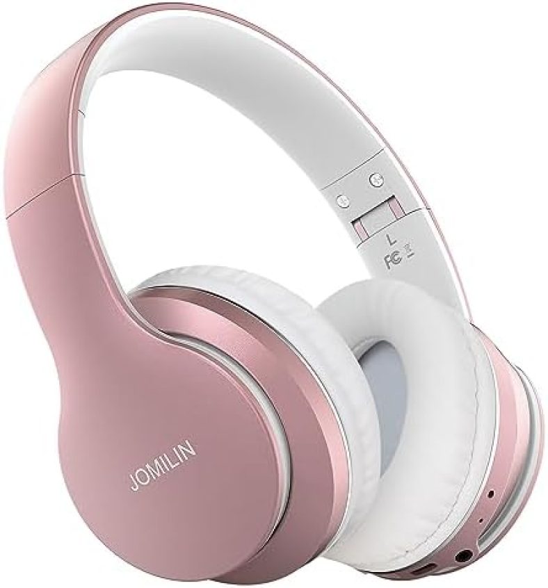 JOMILIN B9 Bluetooth Headphones Over-Ear, 60 Hours Playtime Lightweight Folding Hi-fi Stereo Bass Wireless Headset with Mic, Volume Control Headphones for iPad/Travel/Tablet/PC (Rose Gold)