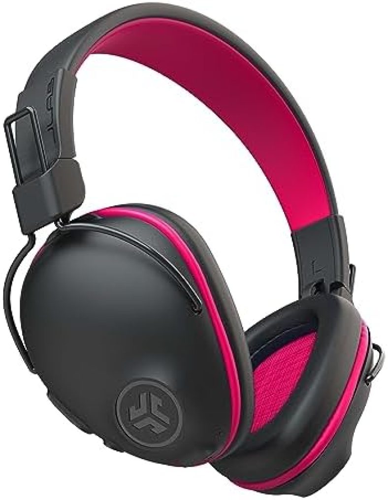 JLab JBuddies Pro Wireless Over-Ear Kids Headphones, 35+ Hour Battery Life, Built-in Volume Regulators for Safety, Share Mode, Folding, Adjustable, Noise Isolation, with Mic, Pink