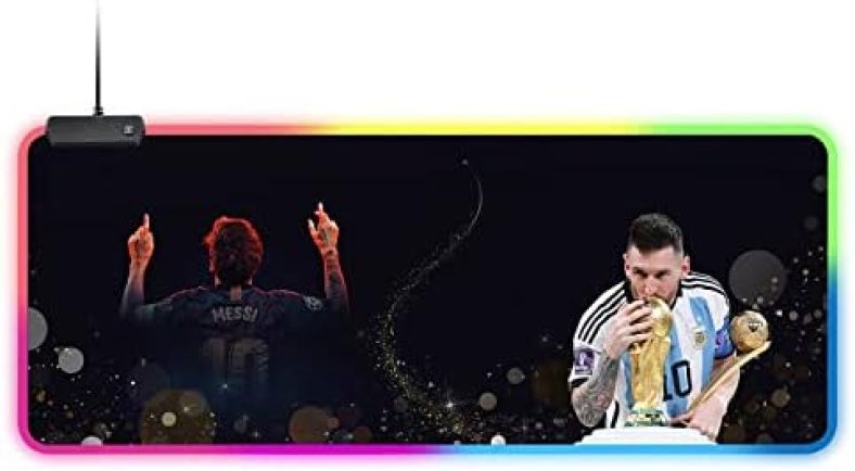 Messi Champion World Cup RGB Soft Gaming Mouse Pad Large Oversized Glowing Led Extended Mousepad Non-Slip Rubber Base Computer Keyboard Pad Mat