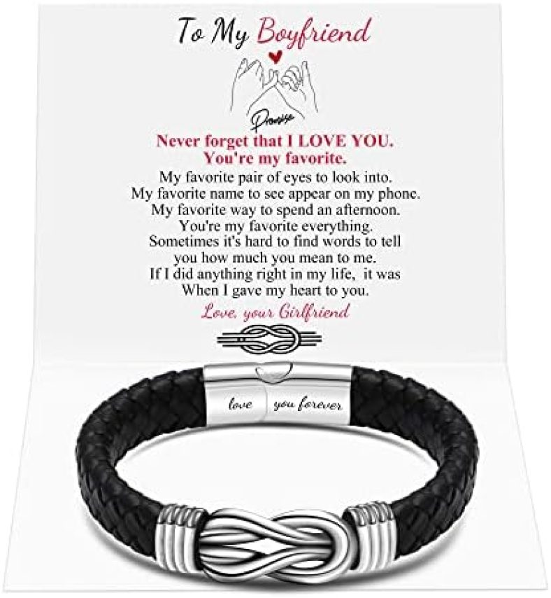 Black Braided Leather Bracelet Gift For Man Dad Husband Boyfriend Son Grandson Brother Forever Linked Together For Christmas Birthday Father’s Day Anniversary Men’s Stainless Steel Clasp 7.5|8.5 9inch