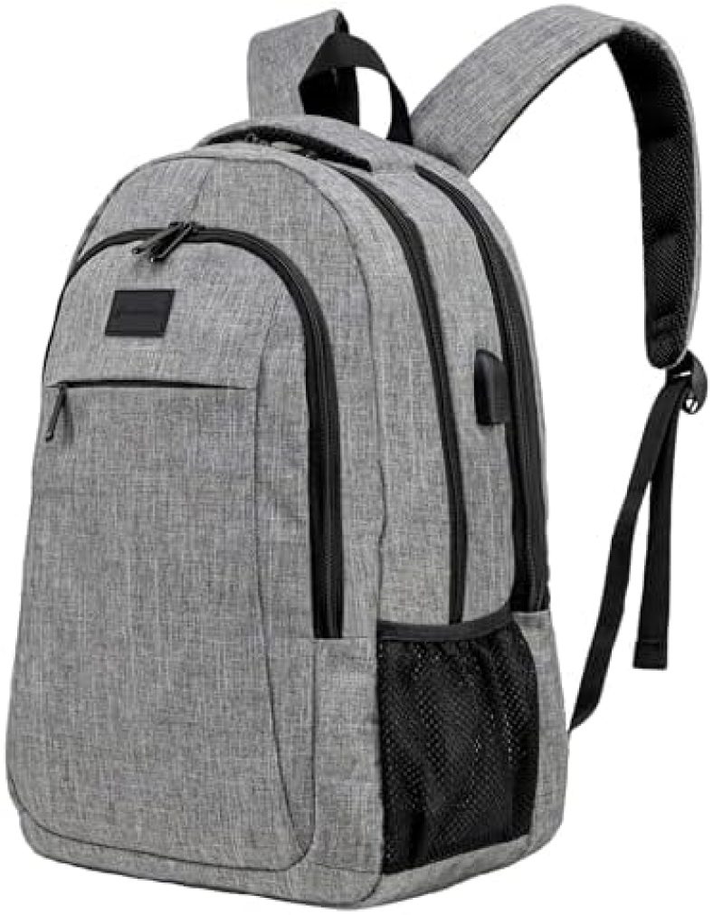 Carrywell (Not Made In China) Travel Laptop Backpack, Water Resistant With USB Charging Port, Fits Laptop Up To 15.6in, Computer Bag For Men and Women (Gray)