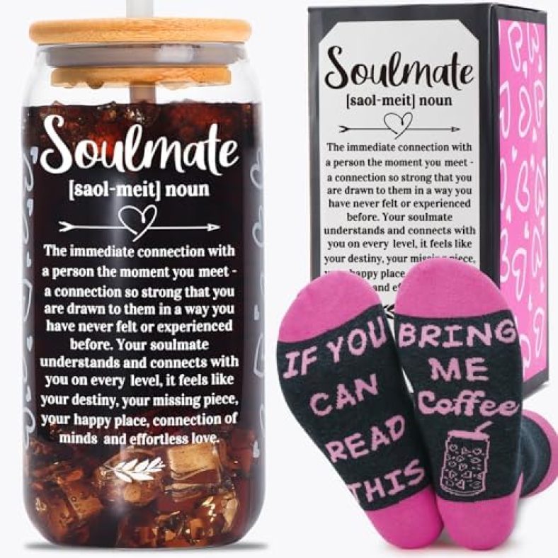 Soulmate Couple Gifts for Women Men I Love You Gifts for Her/Him Valentines Day Birthday Anniversary Presents Gifts for Girlfriend Boyfriend Wife Husband Soulmate Definition Iced Coffee Glass Cup