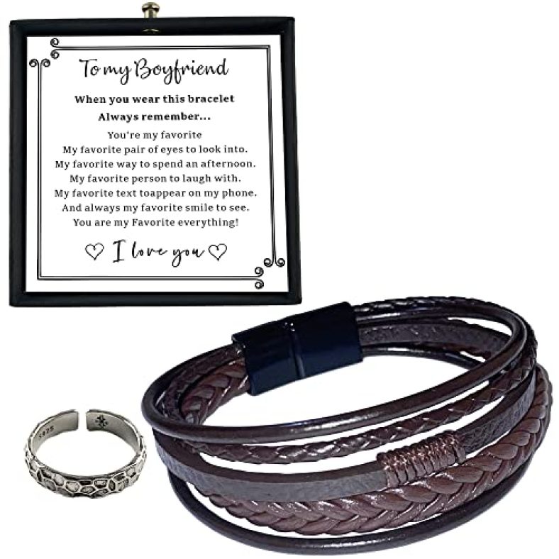 To My Boyfriend Braided Leather Bracelet, Romantic Gift for Boyfriend from Girlfriend, Anniversary for Him, Valentines Gift for Boyfriend, You Are My Favorite Couple Gift