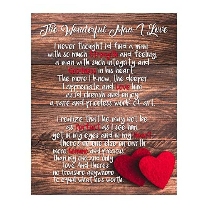 The Wonderful Man – Love Wall Art, This Rustic & Romantic Wall Art Print Is A Keepsake Decor w/Replica Wood Design For Huband, Boyfriend, Partner. Great Wedding-Anniversary Gift! Unframed 8 x 10