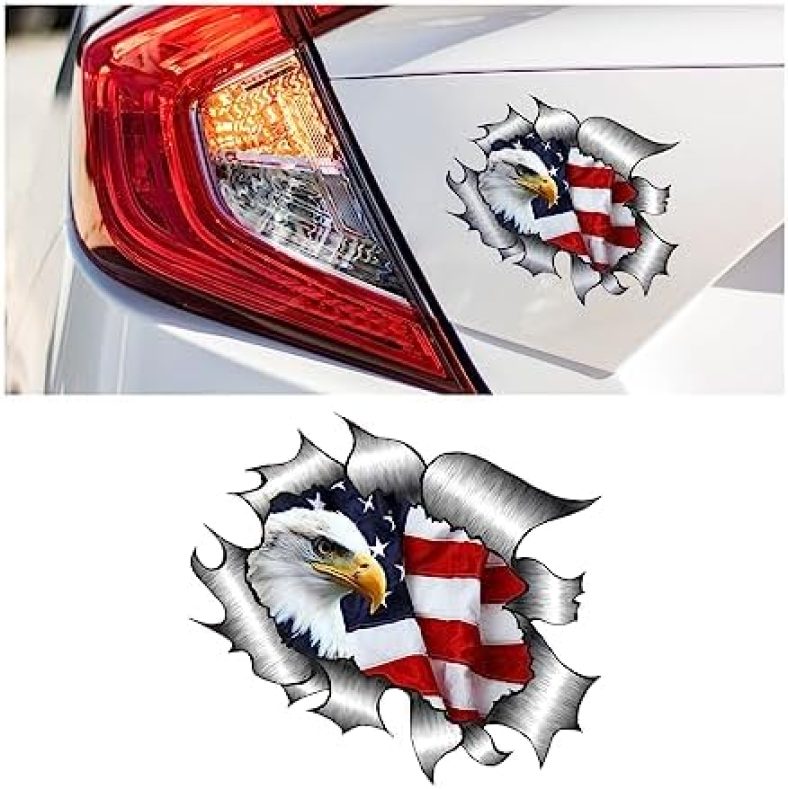 AICEL Bald Eagle American Flag Sticker, Car Decal for Door Window Bumper Wall, Patriotic USA Flag Bald Eagle Decoration Decal Sticker for Laptop, Waterproof Accessories for Truck, SUV, Van (Style B)