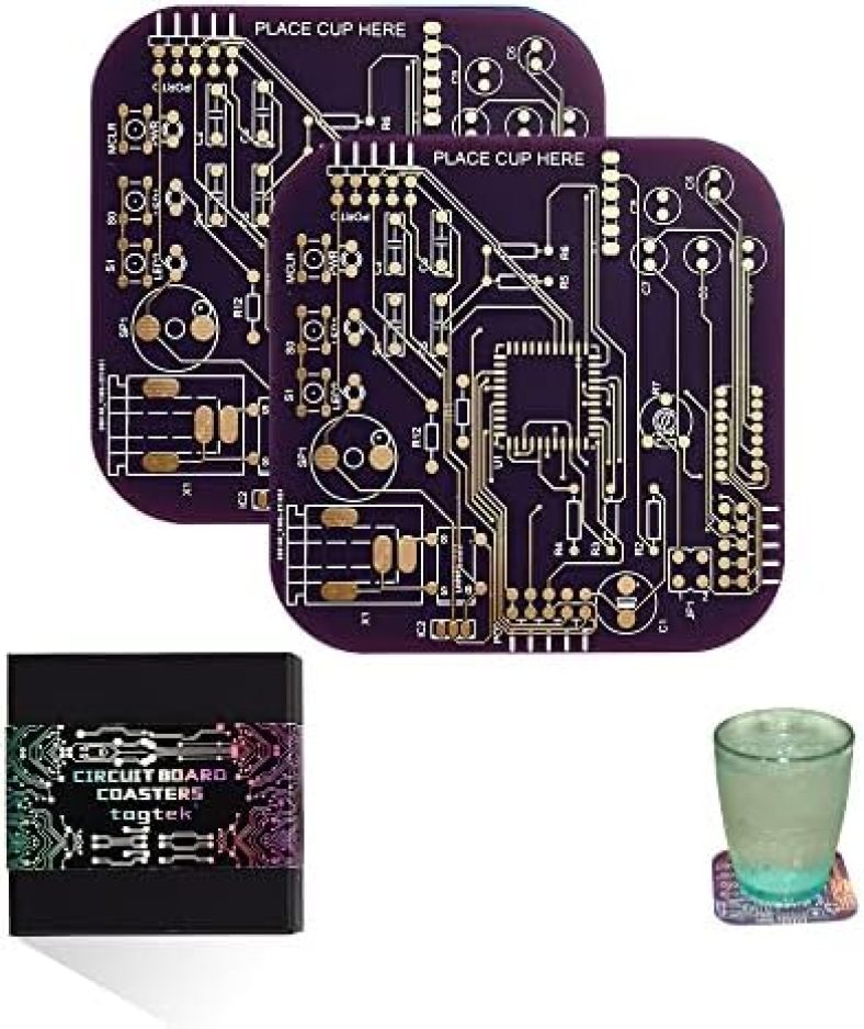 Coasters for Drinks in PCB-Design Purple Coasters Decor with Immersion Gold Circuit Board Coasters for Coffee Table Gamer Bar Office Cute Stuff for Boyfriend Geeky Engineer Dad Men (2 x Purple/Pack)