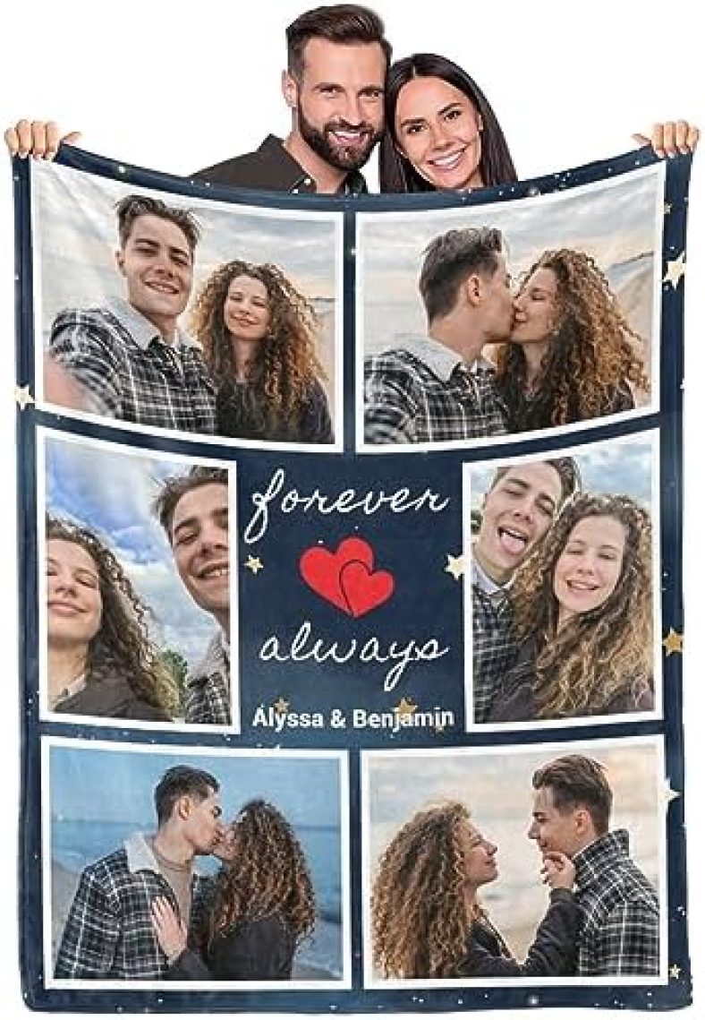 Qillnyy Custom Photo Blanket for Couples Memorial Gifts, Personalized I Love You Gifts for Boyfriend Girlfriend Wife Husband, Customized Picture Blanket for Christmas Birthday