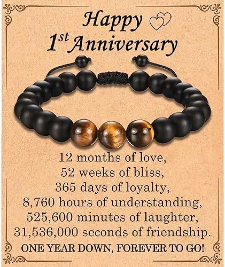 EFVISD One Year Anniversary Bracelet Gifts for Boyfriend, Natural Stone Beaded Bracelet 1 Year Gifts for Him Boyfriend