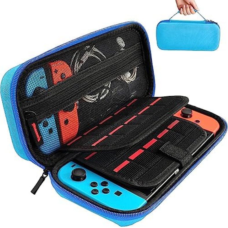 daydayup Carrying case for Nintendo Switch/ Switch OLED – Blue Protective Hard Portable Travel case Shell Pouch for Console & Accessories