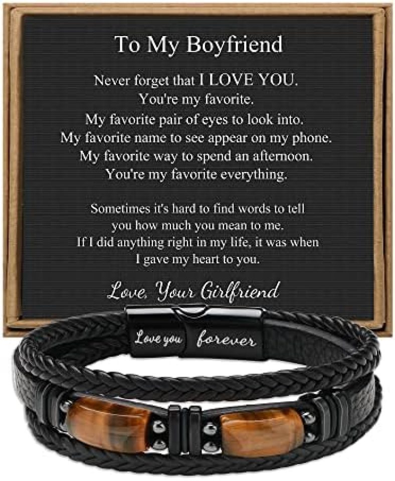 𝗨𝗻𝗶𝗾𝘂𝗲 𝗚𝗶𝗳𝘁𝘀 𝗳𝗼𝗿 𝗠𝗲𝗻 Tigers Eye Leather Bracelets for Son Husband Grandson Boyfriend To My Man 𝗟𝗲𝘁𝘁𝗲𝗿𝗶𝗻𝗴 𝗟𝗼𝘃𝗲 𝗬𝗼𝘂 𝗙𝗼𝗿𝗲𝘃𝗲𝗿 Jewelry for Brother Dad 7.5/8.5/9 Inches