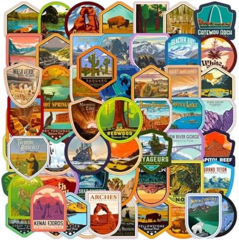 National Park Water Bottle Stickers – All 63 Major USA Parks Pack – Waterproof Vinyl Decals – Adventure Decals for Water Bottles, Laptop, Computer – Travel Decals for Girls, Boys, Teens