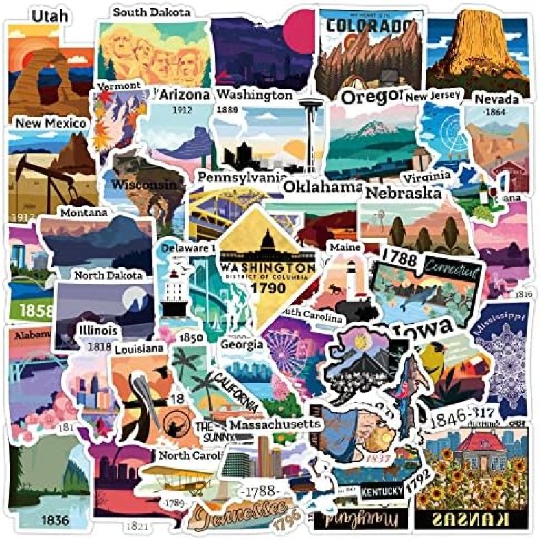 USA State Stickers Map | 50 States Stickers Shape for RV, Vinyl Waterproof Travel Map Stickers for Camper to Decorate Laptop Scrapbooking Water Bottles Car, States Map with Stickers for Adults Teens