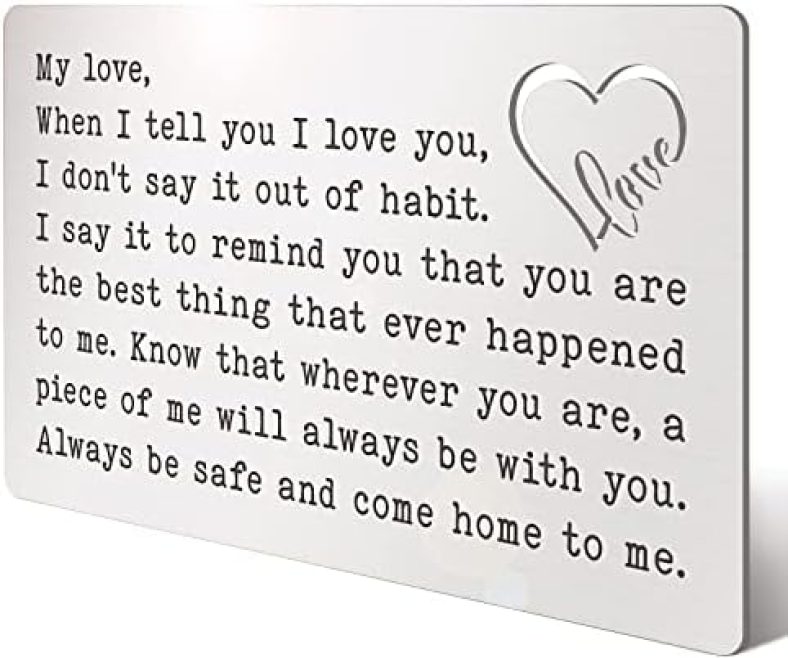 Anniversary Valentine’s Day Birthday Cards Gifts for Husband Boyfriend, Engraved Wallet Insert Card Gift for Him Men Hubby, Deployment Long Distance Relationship Love Gifts From Wife (LC – 11)