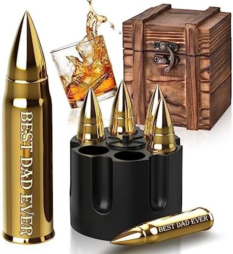 Best Dad Ever Gifts for Dad, for Dad from Daughter Son Wife Kids, Whiskey Stones Set, Christmas Stocking Stuffers, Unique for Him Husband, Cool Bourbon Gadget