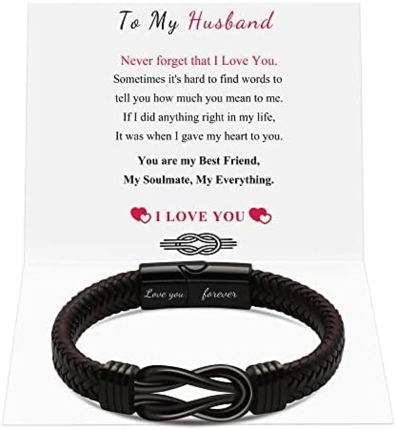 Black Braided Leather Bracelet Gift For Man Dad Husband Boyfriend Son Grandson Brother Forever Linked Together For Christmas Birthday Father’s Day Anniversary Men’s Stainless Steel Clasp 7.5-9inch