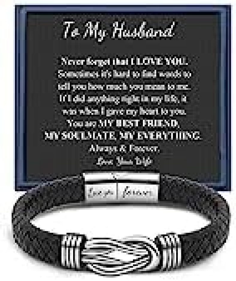 Black Braided Leather Bracelets Gifts for Man Dad Son Grandson Husband Boyfriend Brother Forever Knot Bracelets for Christmas Birthday Father’s Day Anniversary Stainless Steel Clasp 7.5/8.5/9 inches