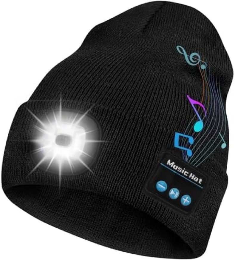 Bosttor Bluetooth Beanie Hat with Light, Headlamp Cap with Headphones and Built-in Speaker Mic, Gifts for Men Women Teen