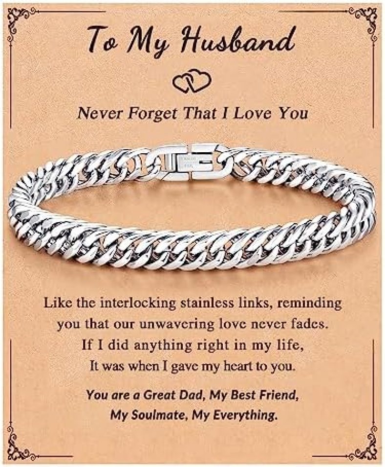 FYUKISS Gifts for Dad Husband Cuban Stainless Steel Link Bracelet as Fathers day Birthday Christmas Gift for Men