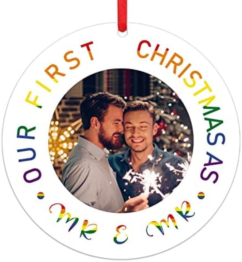 FaCraft Our First Christmas as Mr & Mr 2022,Picture Frame Wedding Married Ornament for Gay Couples Men,Photo Frame Christmas LGBT Gifts for Gay Newlywed Friends Husband Wife