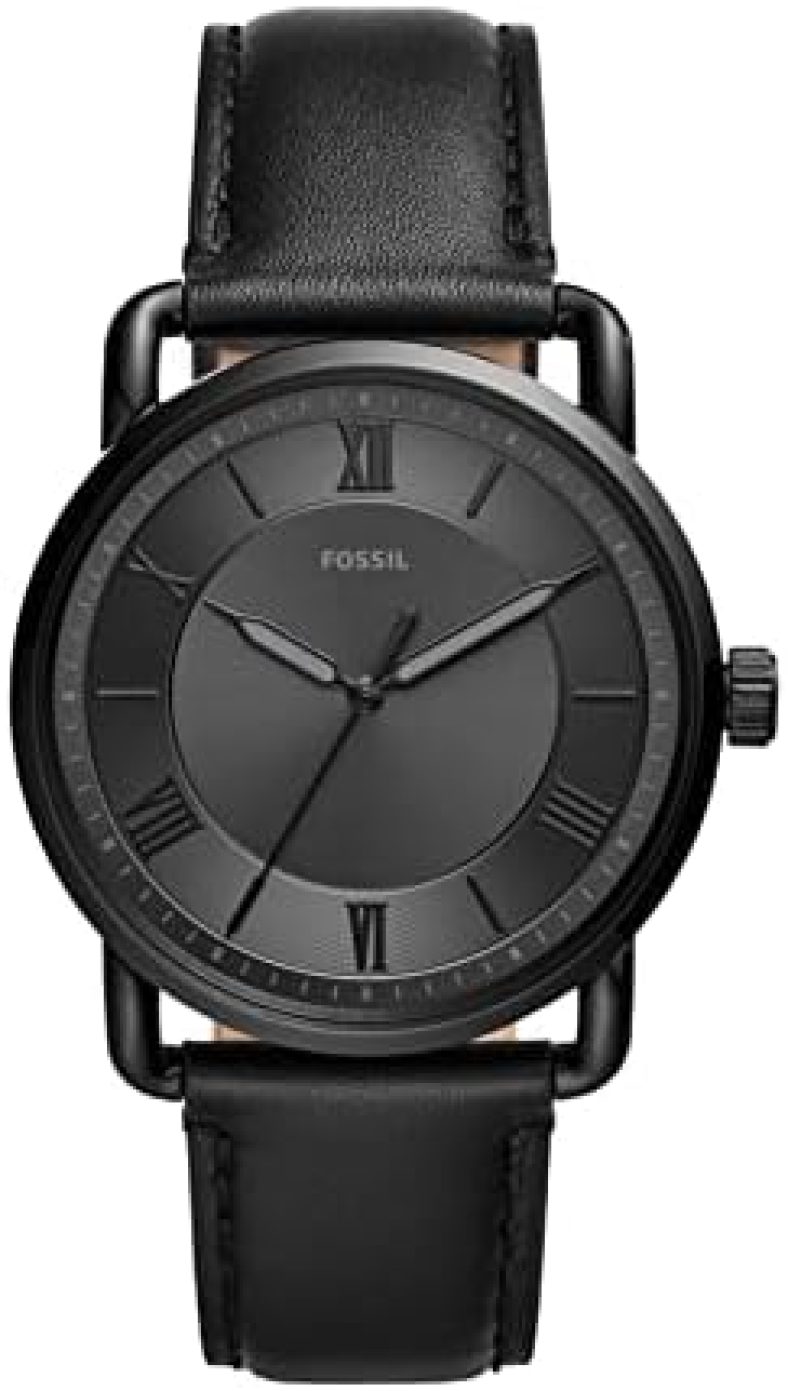 Fossil Men’s Copeland Quartz Stainless Steel and Leather Three-Hand Watch, Color: Black (Model: FS5665)