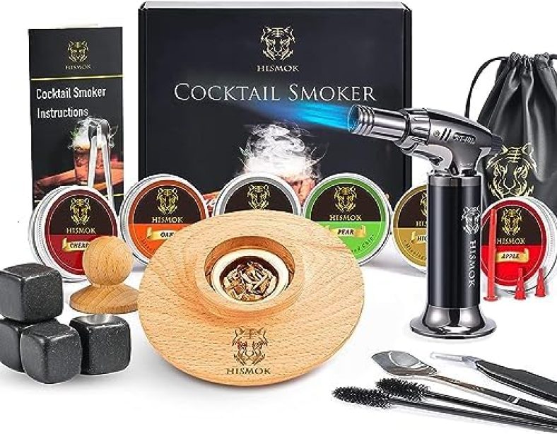 Gifts for Men Cocktail Smoker Kit with Torch by HISMOK – 22 PCS Bourbon Whiskey Smoker Kit with 6 Wood Chips & 4 Marble Ices,Old Fashioned Cocktail Kit Birthday Gifts for Him/Dad/Husband(No Butane)