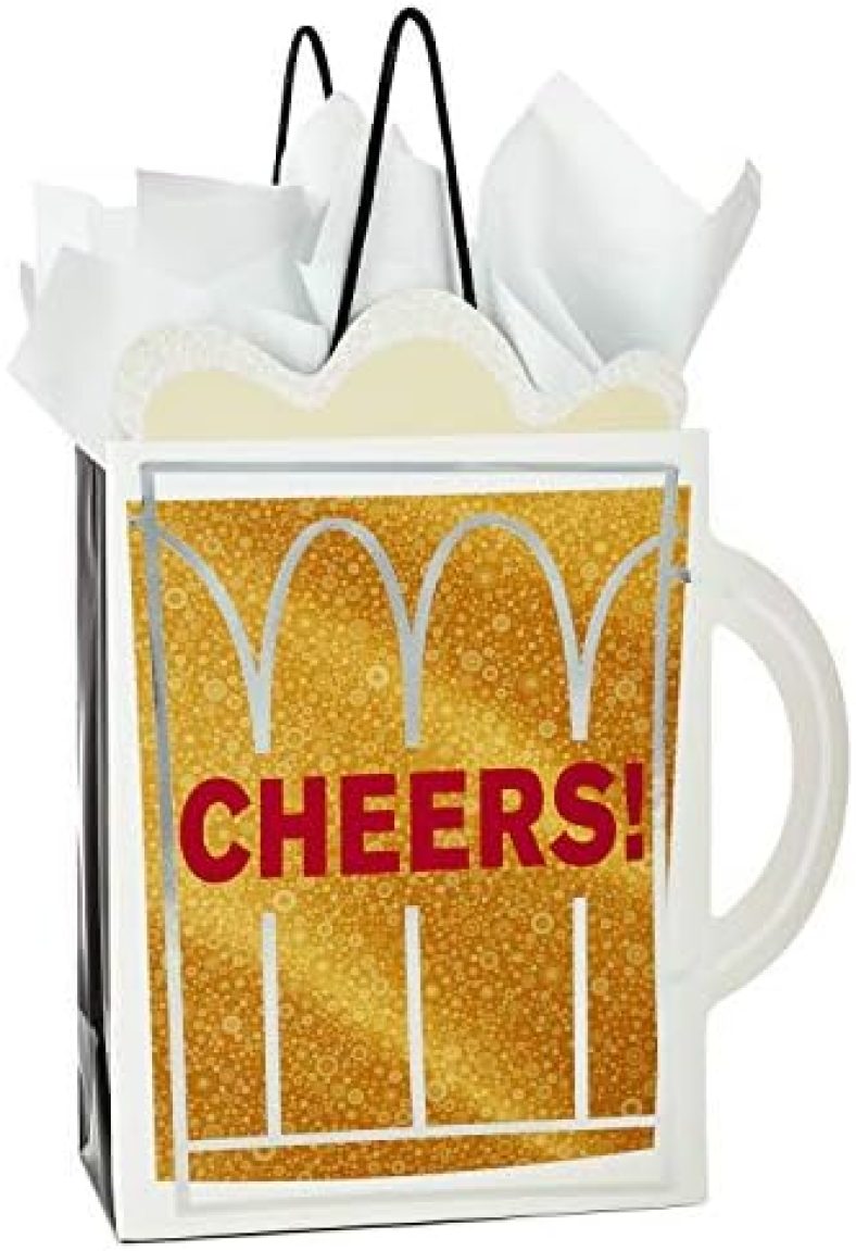 Hallmark 9″ Medium Gift Bag with Tissue Paper (Cheers! Beer Mug) for Christmas, Father’s Day, Birthdays, Graduations, Promotions, New Jobs or Any Occasion