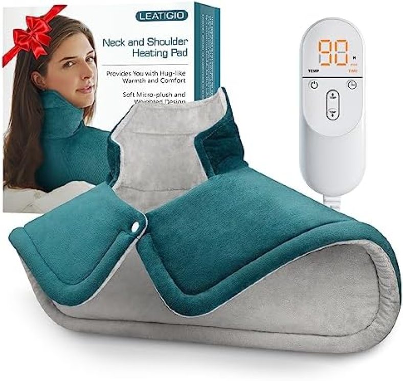 Heating Pad for Neck and Shoulder Pain Relief, Gifts for Mom Women Men Birthday Christmas, 2lb Electric Weighted Heating Pads 6 Heat Setting 2H Auto-Off Home Office 17x23inch Blue