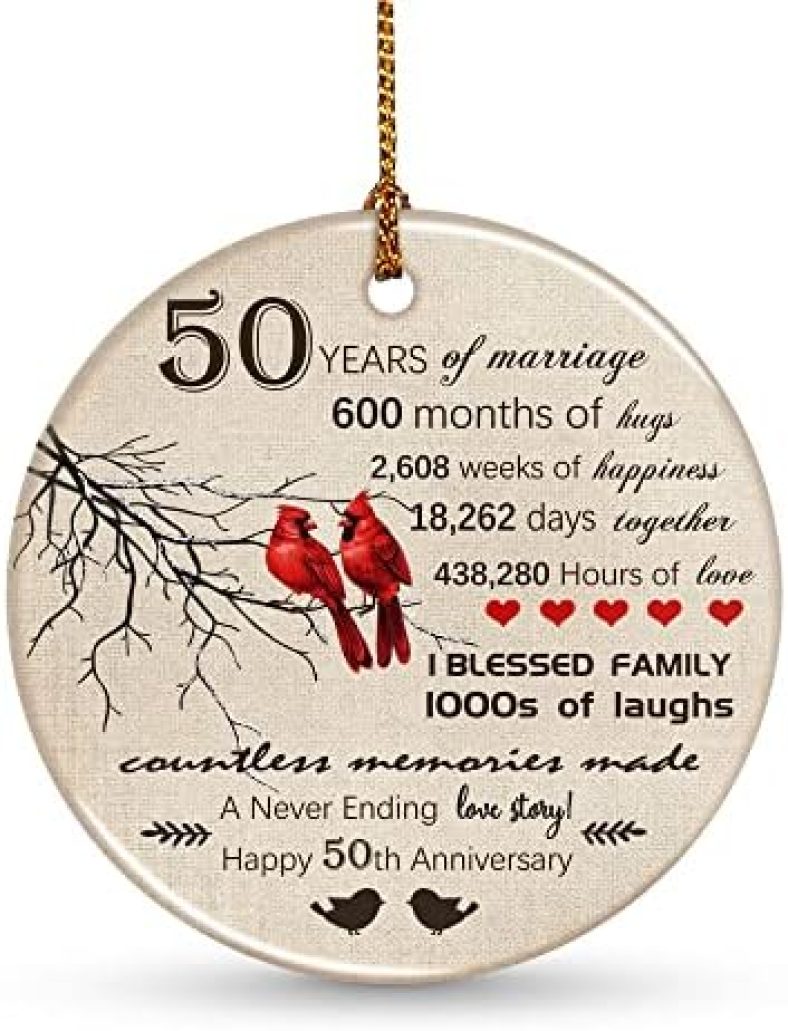 HiStock 50th Christmas Ornament Wedding for Women Men Decorations, Stocking Stuffers for 50th Anniversary Ornament Gift for Wife Husband Parents Grandparents Friends with Ribbon