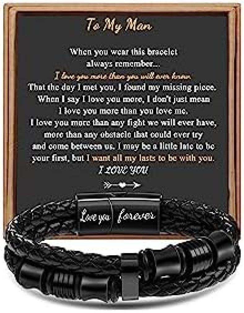 JoycuFF Anniversary Birthday Gifts for Men Husband Boyfriend from Wife Girlfriend Layered Black Leather Bracelets for Him Love You Forever Graduation Christmas Birthday Unique Gifts