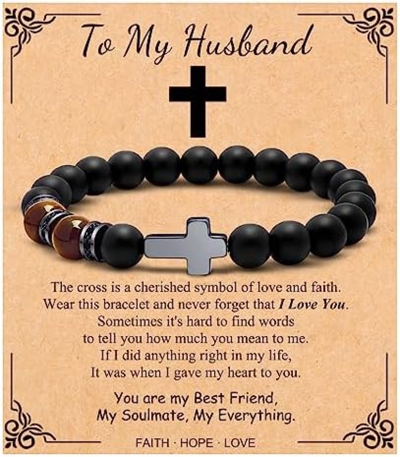 JoycuFF Cross Bracelets for Dad Husband Teacher Son Grandson Godfather Mens Christian Gifts Baptism Father’s Day Birthday Graduation Retirement Christmas